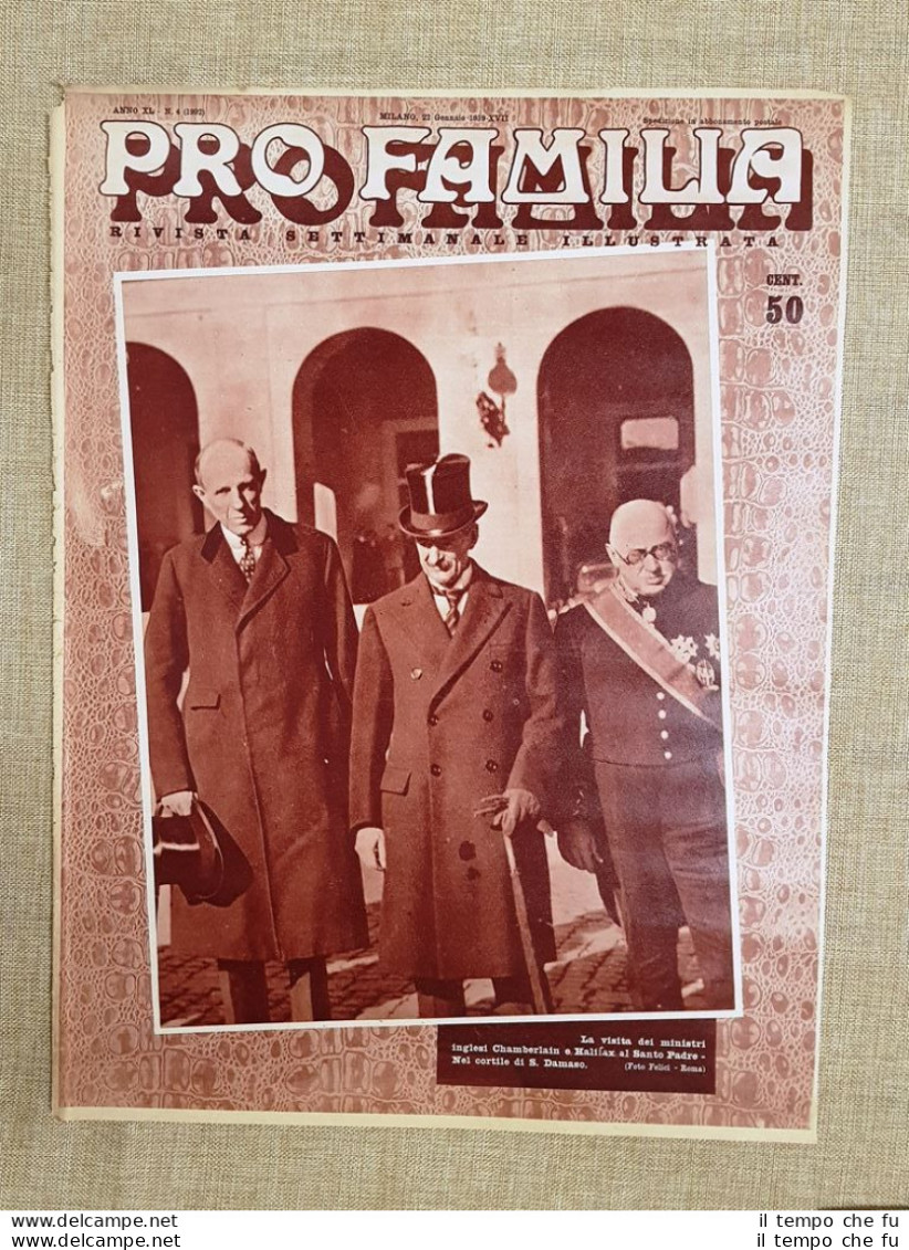 Copertina Pro Familia 1939 Chamberlain E Halifax Fanno Omaggio A Papa Pio XII - Autres & Non Classés