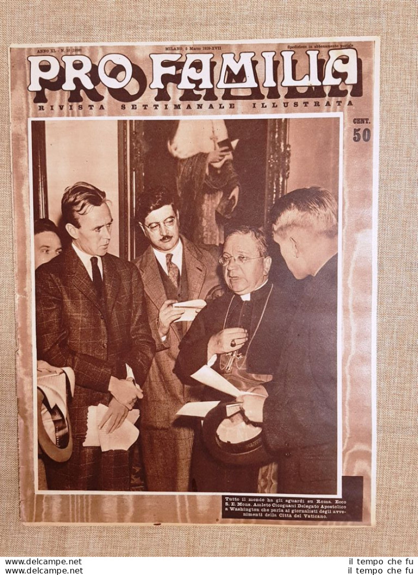 Copertina Pro Familia Del 1939 Monsignor Amleto Cicognani A Washington - Andere & Zonder Classificatie