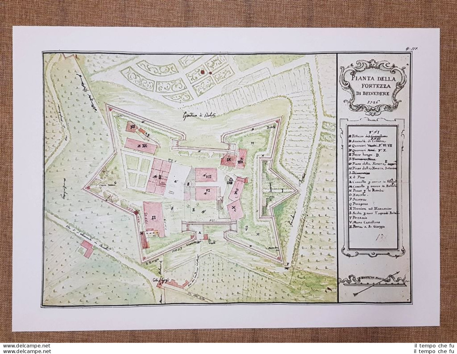 Pianta Castello O Fortezza Di Belvedere Firenze Toscana Nel 700 Litografia - Cartes Géographiques