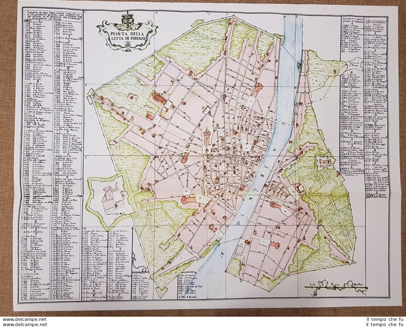 Pianta Della Città Di Firenze Nel 700 Toscana Grande Litografia Su Carta Spessa - Cartes Géographiques