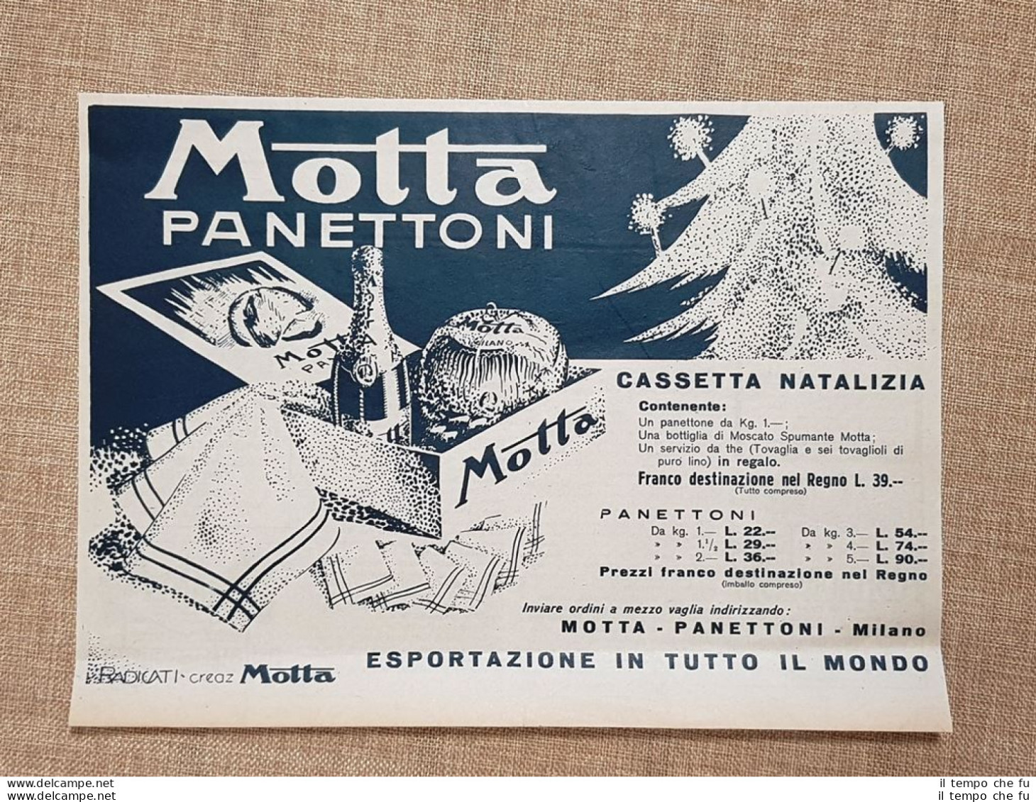 Panettoni Motta Esportazione In Tutto Il Mondo Milano Pubblicità Del 1925 - Andere & Zonder Classificatie