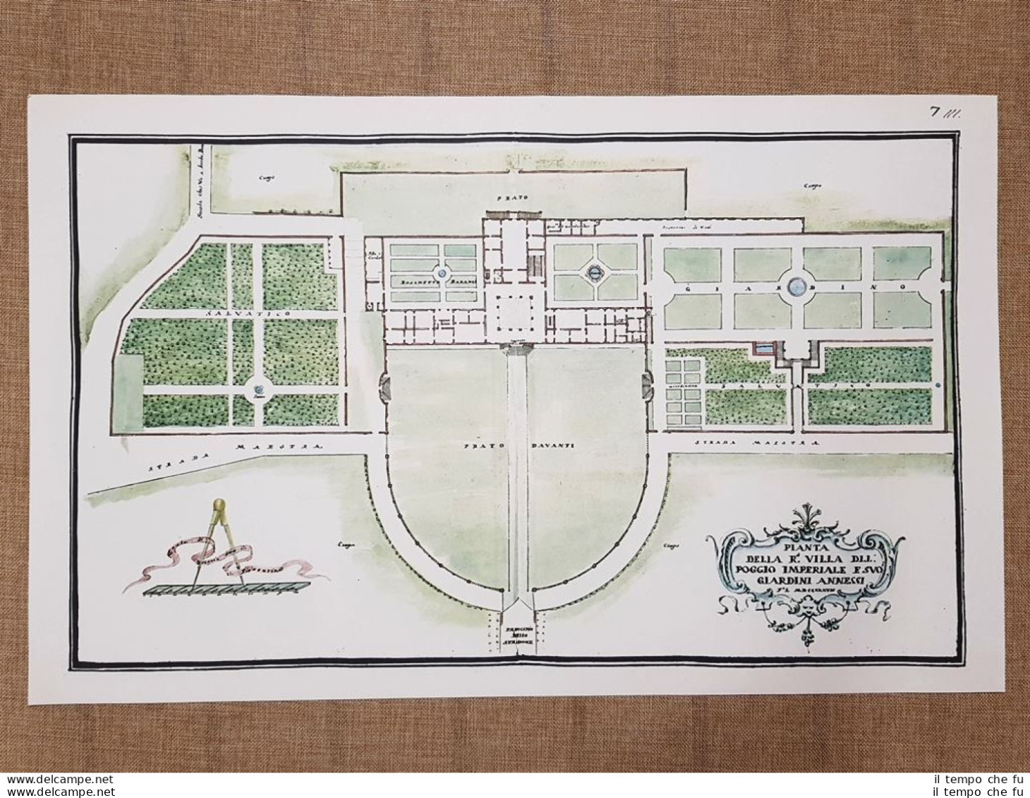 Pianta Della Real Villa Del Poggio Imperiale Firenze Toscana Nel 700 Litografia - Cartes Géographiques