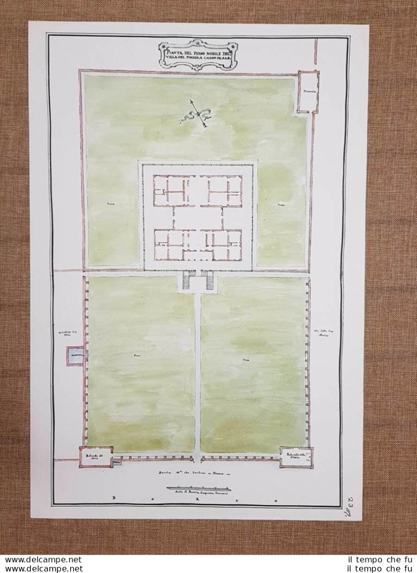 Pianta Della Villa Medicea Di Poggio A Caiano Toscana 700 Litografia - Cartes Géographiques