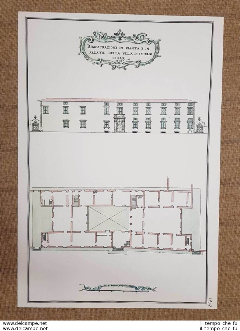 Pianta Veduta Della Villa Medicea Di Castello Firenze Toscana Nel 700 Litografia - Landkarten