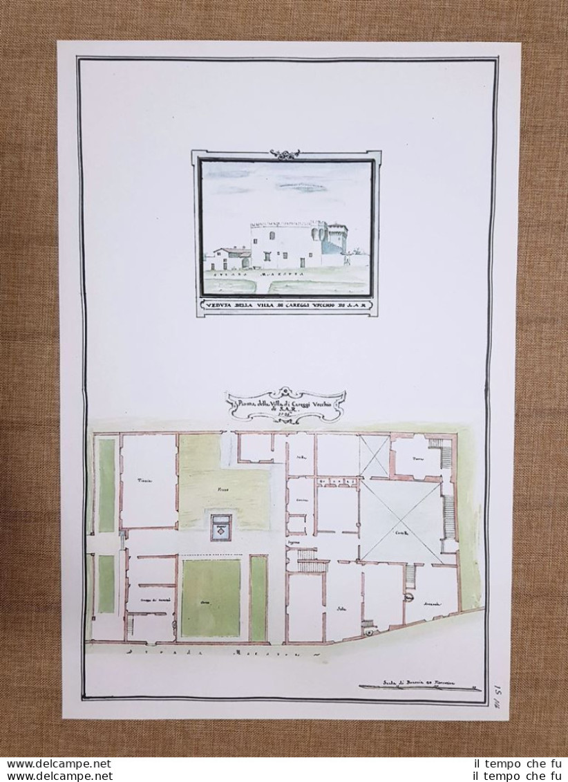 Veduta E Pianta Villa Medicea Di Careggi Vecchio Firenze Toscana 700 Litografia - Landkarten