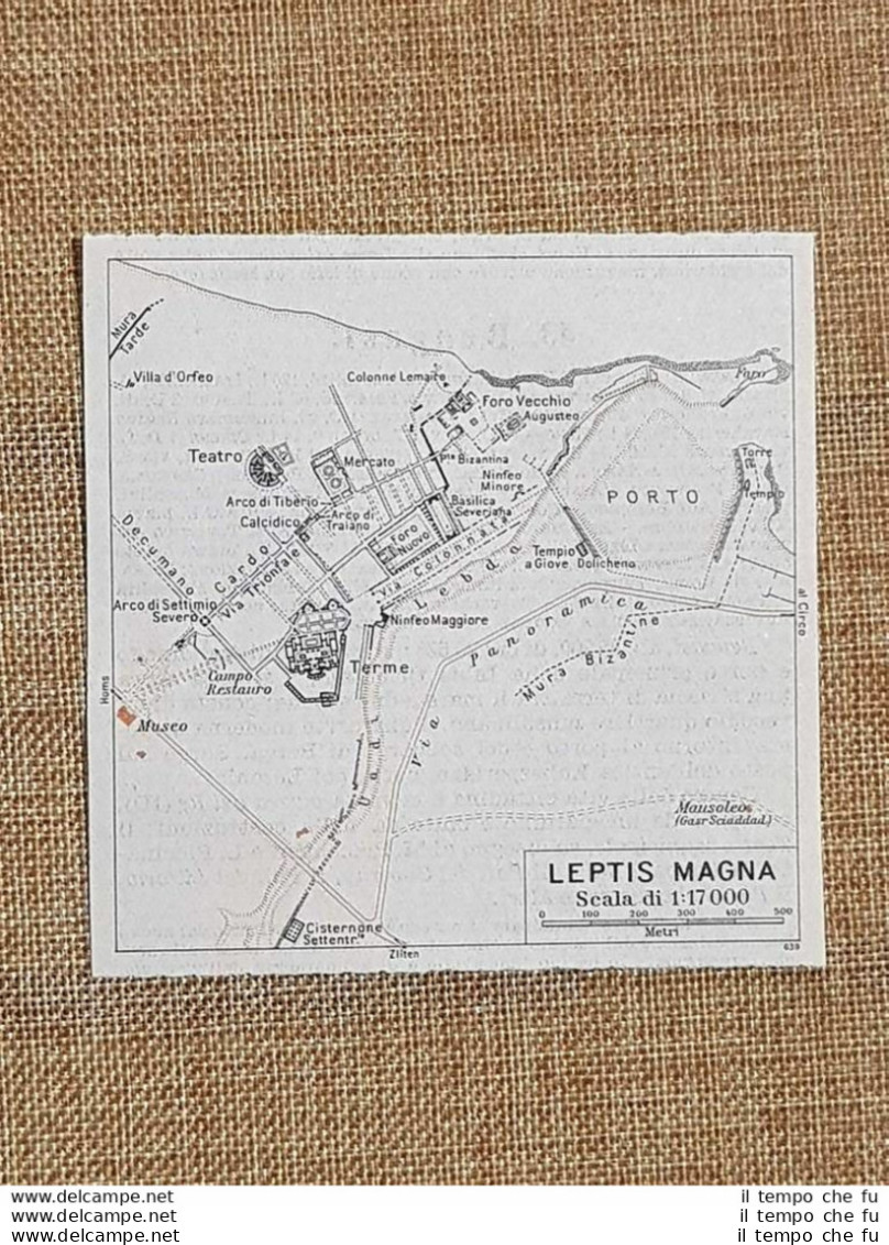 Pianta O Piantina Del 1940 La Città Di Leptis Magna O Lepcis Magna Libia T.C.I. - Landkarten