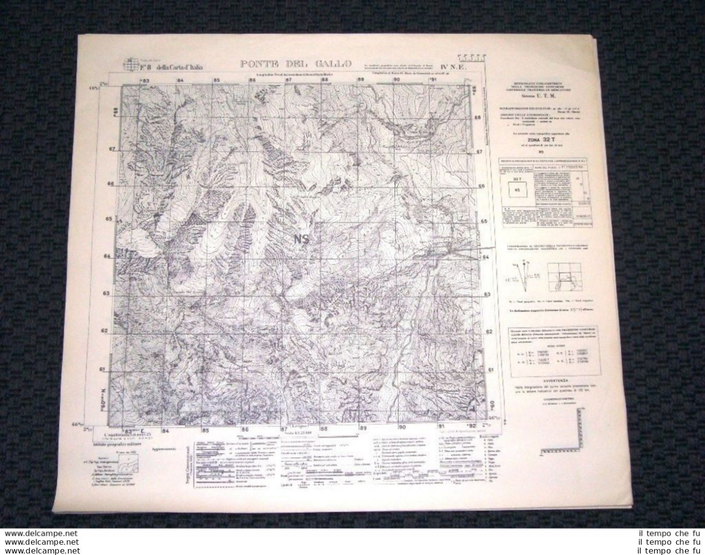 Grande Carta Topografica Ponte Del Gallo E Dintorni Dettagliatissima I.G.M. - Geographical Maps