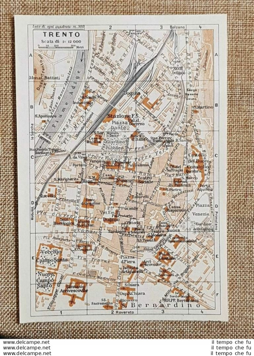Pianta O Piantina Del 1937 La Città Di Trento Trentino Alto Adige T.C.I. - Geographical Maps