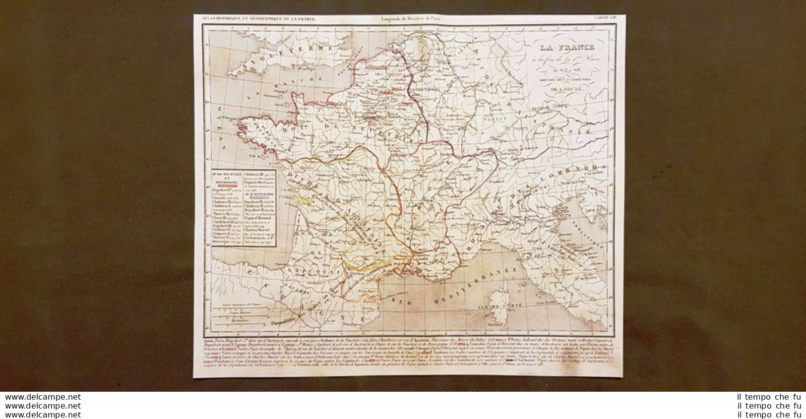 La Francia Tra L'anno 613 Ed Il 768 Carta Geografica Del 1859 Houze - Landkarten