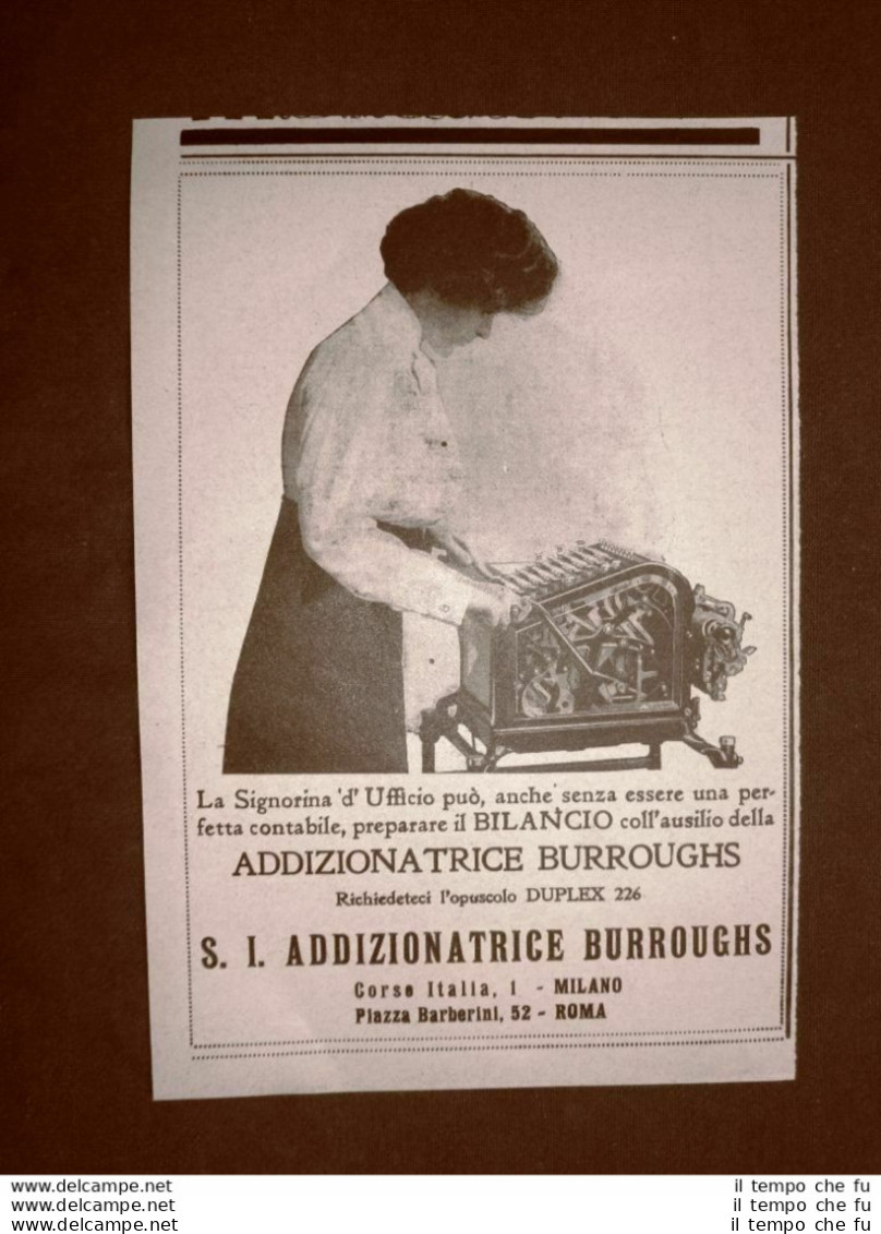 Addizionatrice Burroughs S.I. Milano Pubblicità Del 1918 - Autres & Non Classés