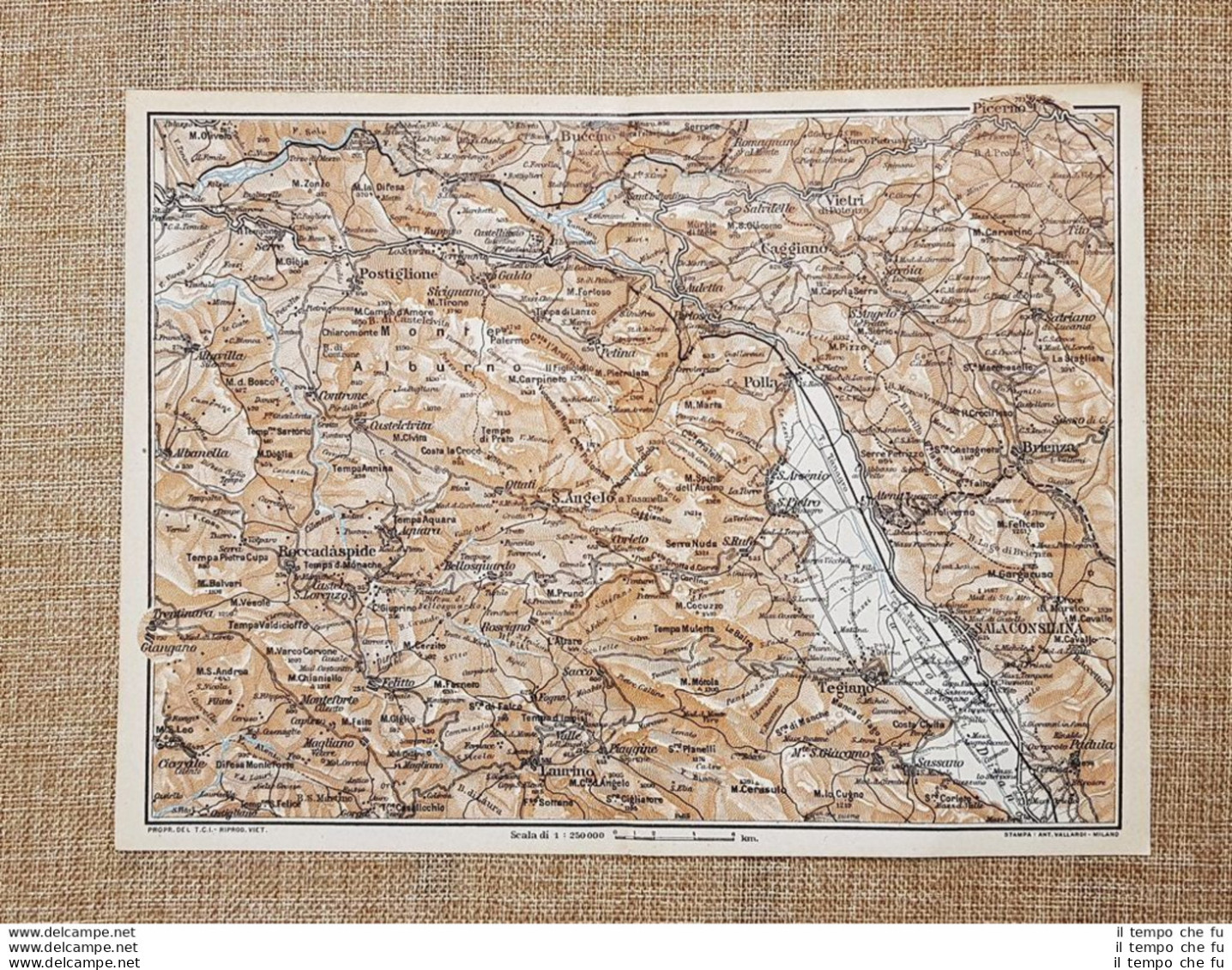 Carta O Cartina Del 1928 Sala Consilina Roccadaspide Laurino Campania T.C.I. - Cartes Géographiques