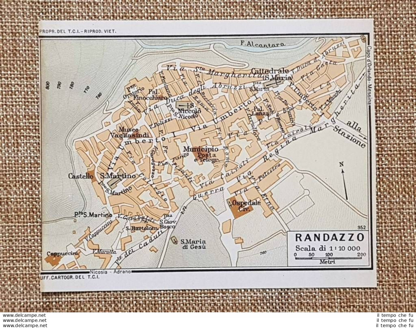 Pianta O Piantina Del 1953 La Città Di Randazzo Catania Sicilia T.C.I. - Geographical Maps