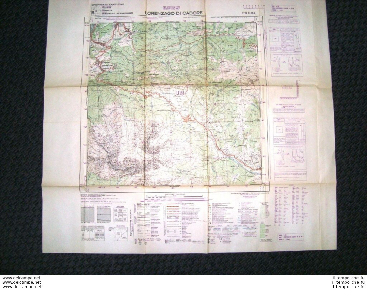 Grande Carta Topografica Lorenzago Di Cadore Belluno Veneto Dettagliatissima IGM - Landkarten