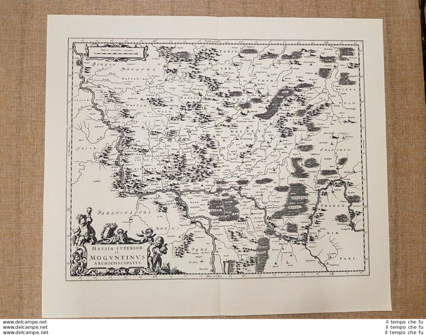 Carta Geografica Hassia Superior Moguntinus Archiepiscopatus 1659 Blaeu Ristampa - Geographische Kaarten