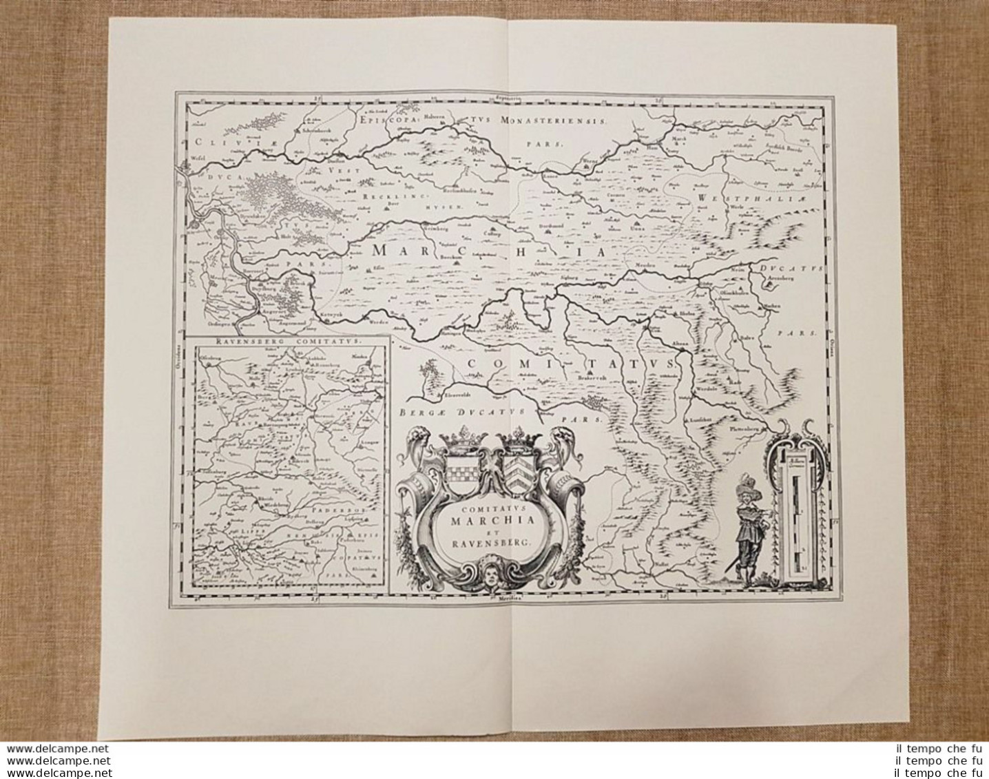Carta Geografica Comitatus Marchia Et Ravensberg Anno 1645 Joan Blaeu Ristampa - Geographische Kaarten