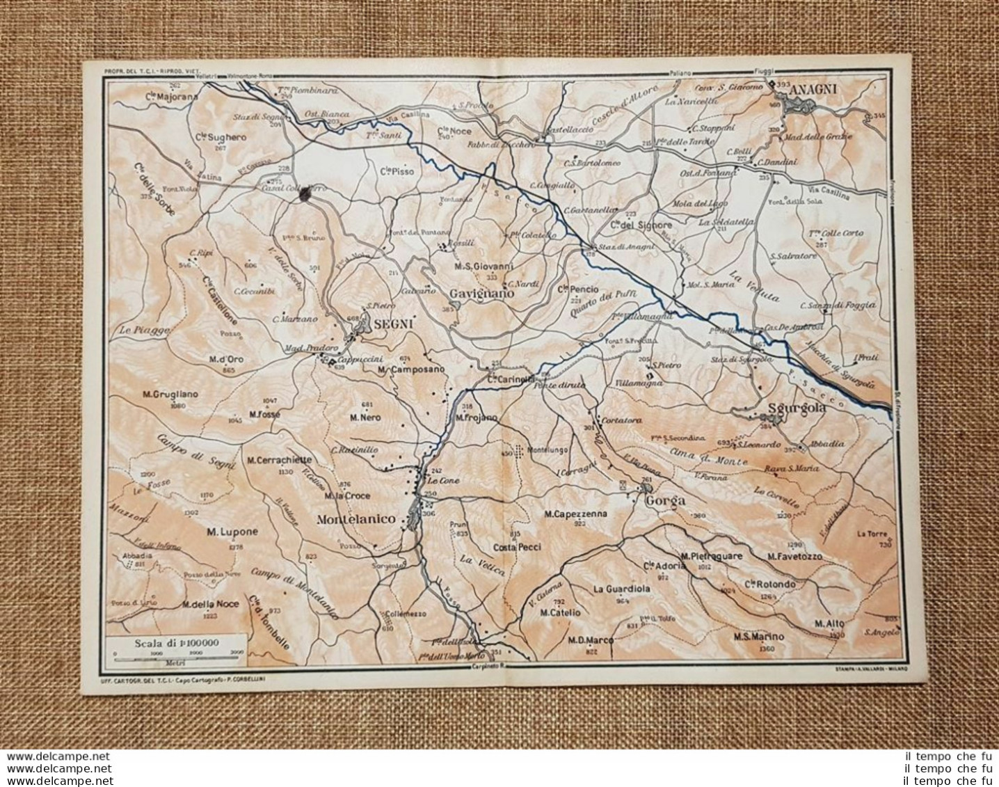 Carta O Cartina Del 1924 Anagni Gavignano Segni Montelanico Gorga Lazio T.C.I. - Cartes Géographiques