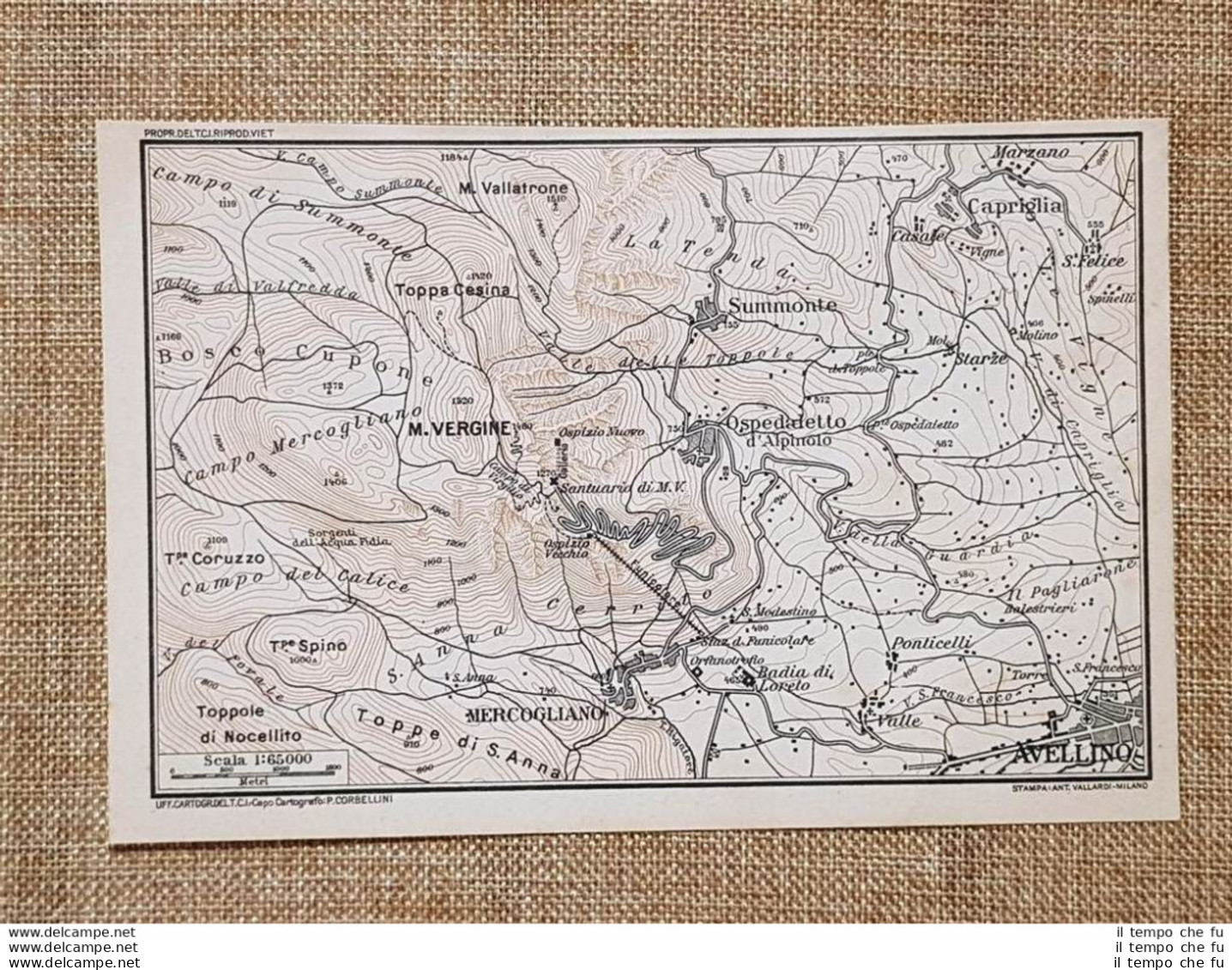 Carta O Cartina Del 1929 Avellino Monte Vergine Mercogliano Campania T.C.I. - Geographische Kaarten