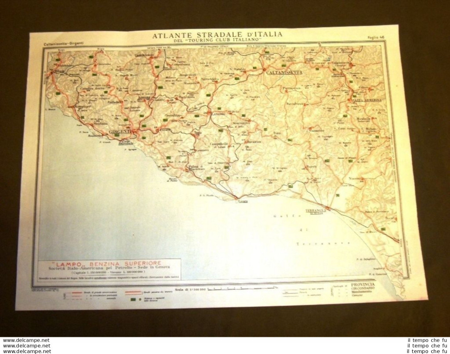 Carta Geografica Mappa Caltanissetta Girgenti Niscemi Touring Club Italiano 1922 - Landkarten