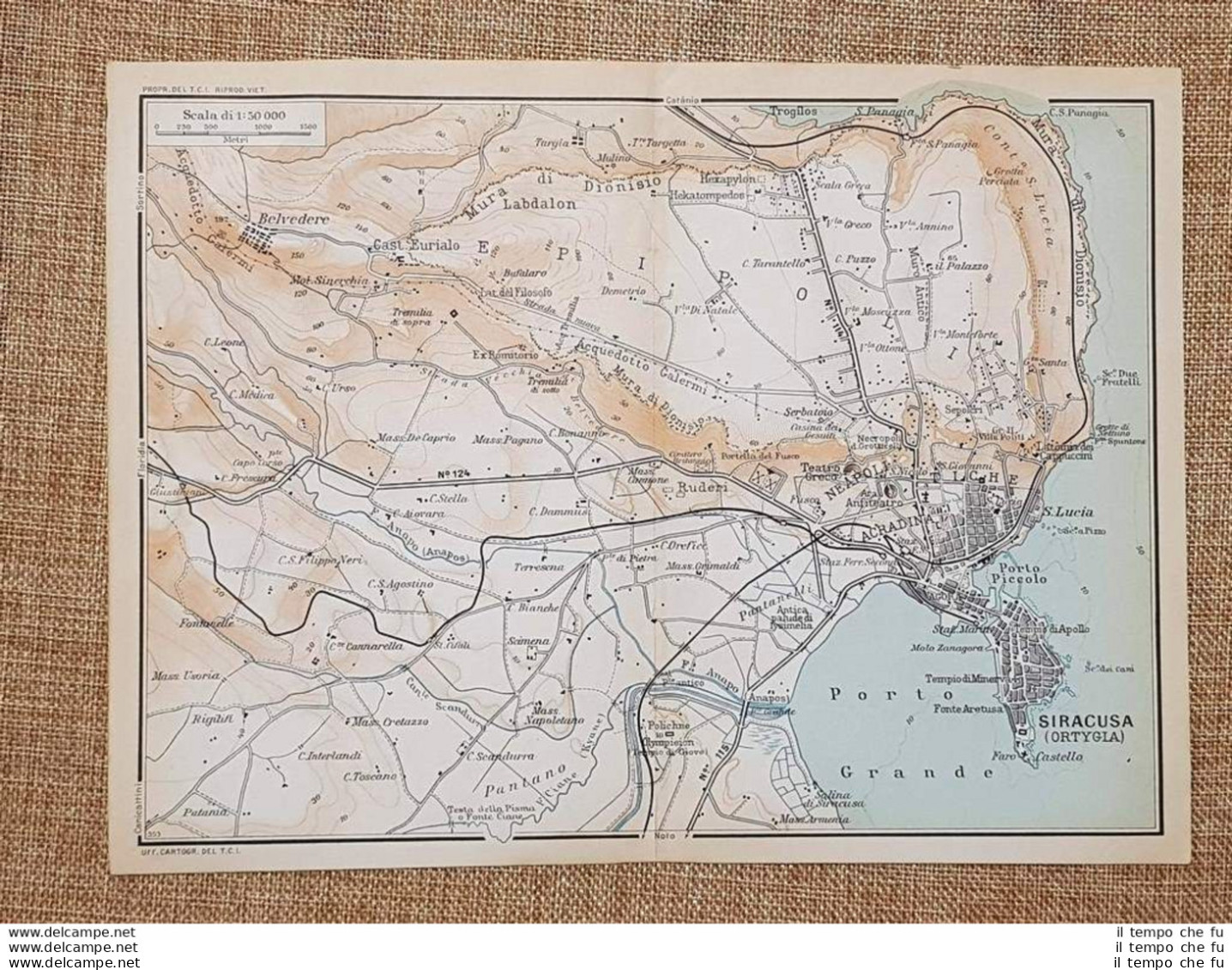 Carta Cartina Del 1953 Siracusa Ortigia Porto Grande Santa Lucia Sicilia T.C.I. - Geographical Maps