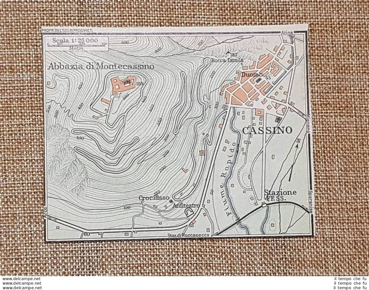 Carta O Cartina Del 1929 Cassino E La Sua Abbazia Frosinone Lazio T.C.I. - Geographical Maps