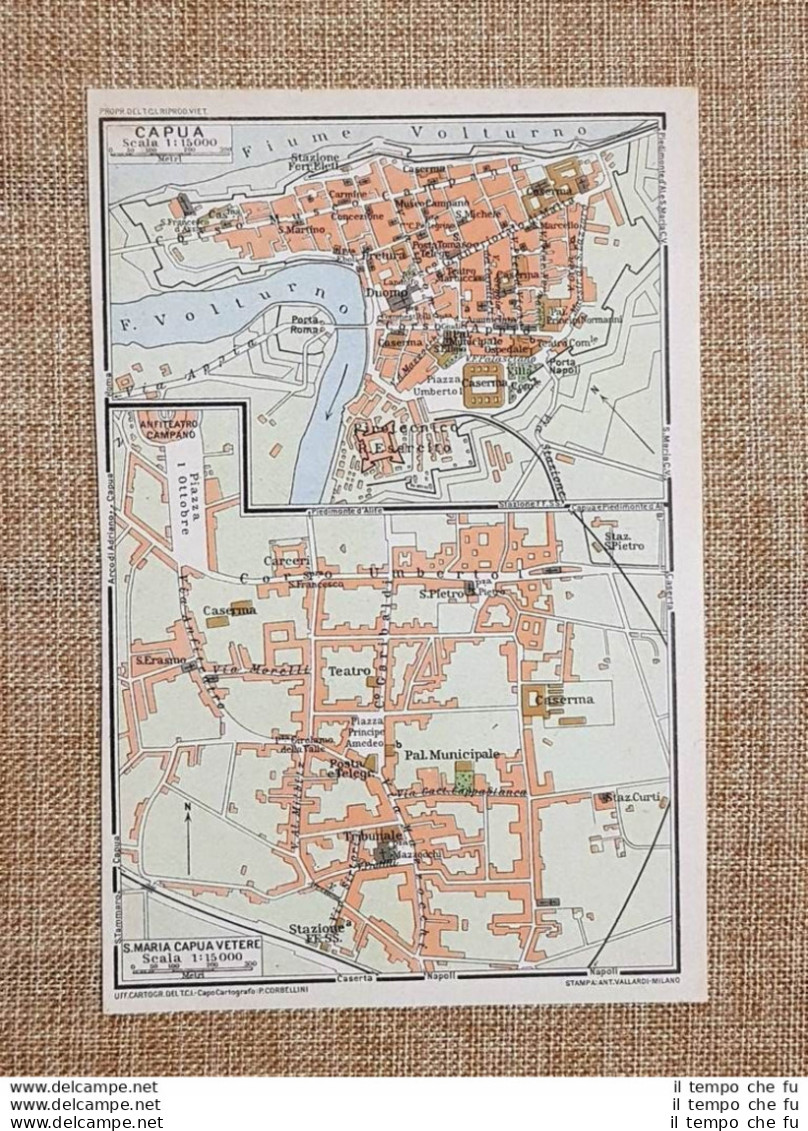 Pianta O Piantina Del 1929 La Città Di Capua E S.Maria Capua Vetere Campania TCI - Geographische Kaarten