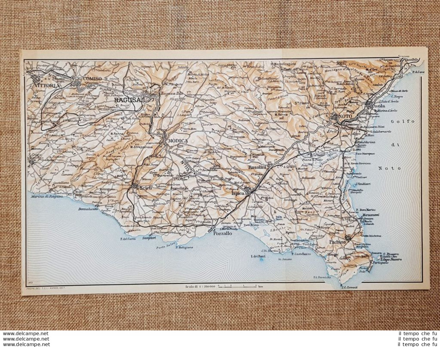 Carta O Cartina Del 1953 Golfo Di Noto Ragusa Pozzallo Porto Palo Sicilia T.C.I. - Landkarten