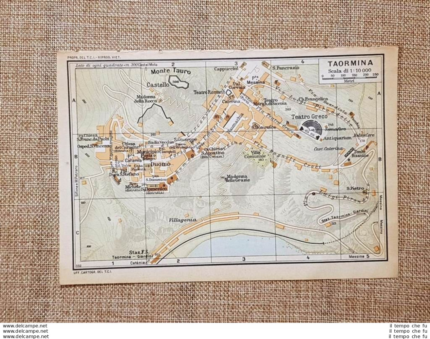 Pianta O Piantina Del 1953 La Città Di Taormina Messina Sicilia T.C.I. - Geographical Maps