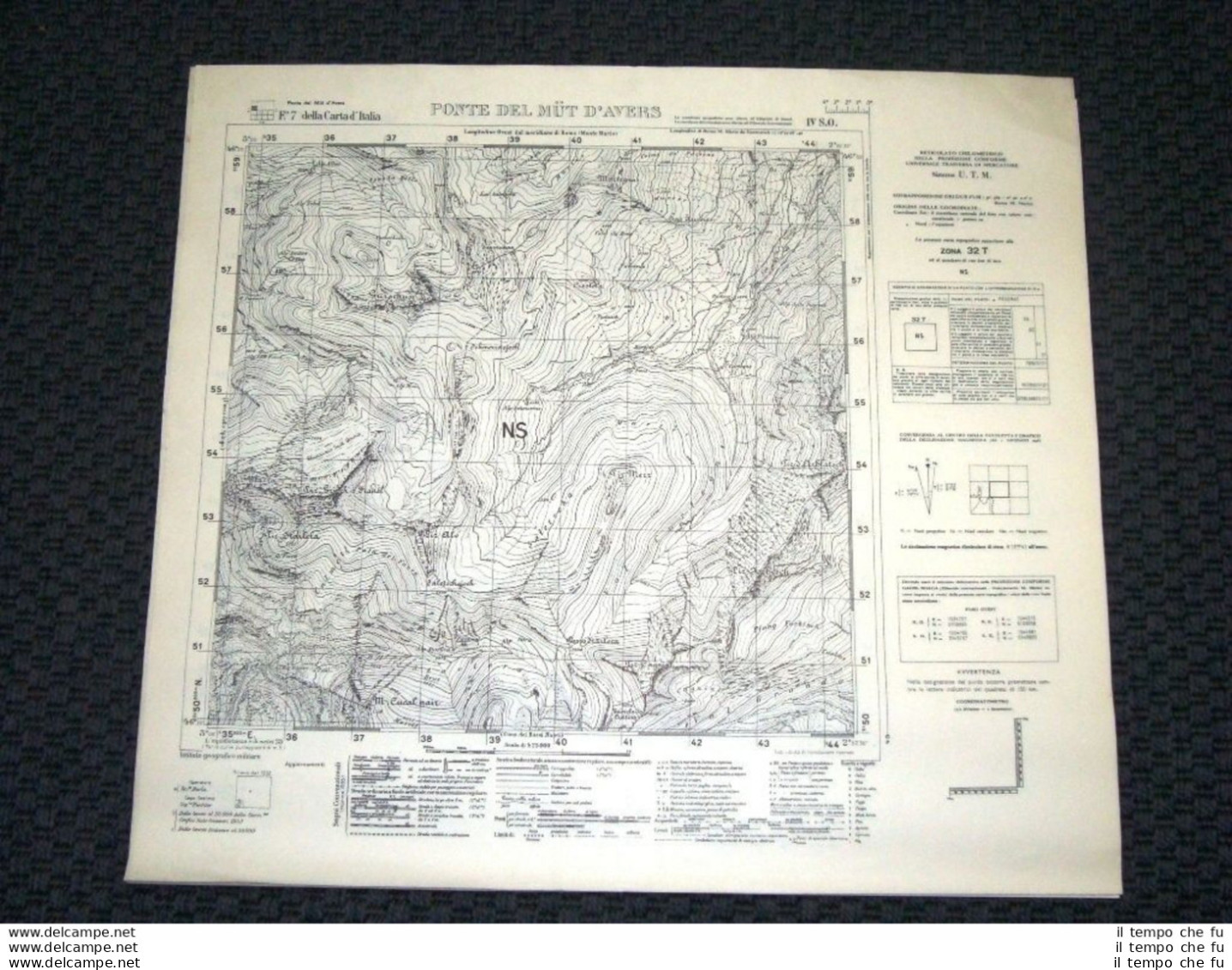 Grande Carta Topografica Ponte Del Mut D'Avers Dettagliatissima I.G.M. - Mapas Geográficas