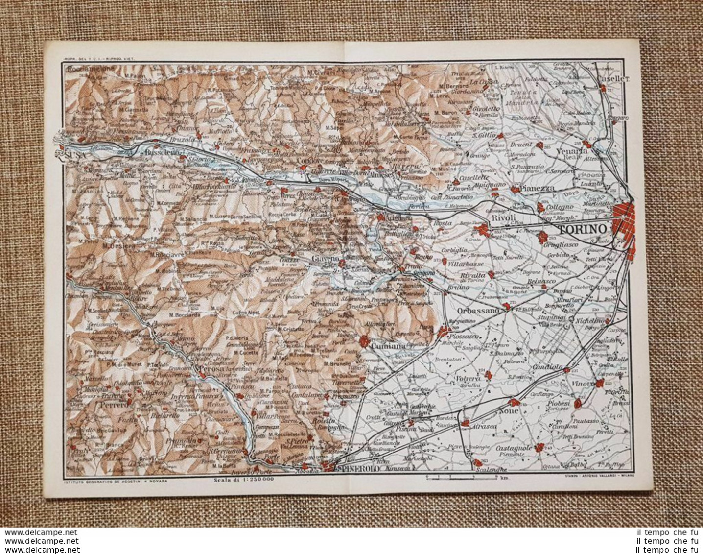 Carta Geografica O Cartina Del 1914 Torino Pinerolo Giaveno Rivoli Piemonte TCI - Landkarten