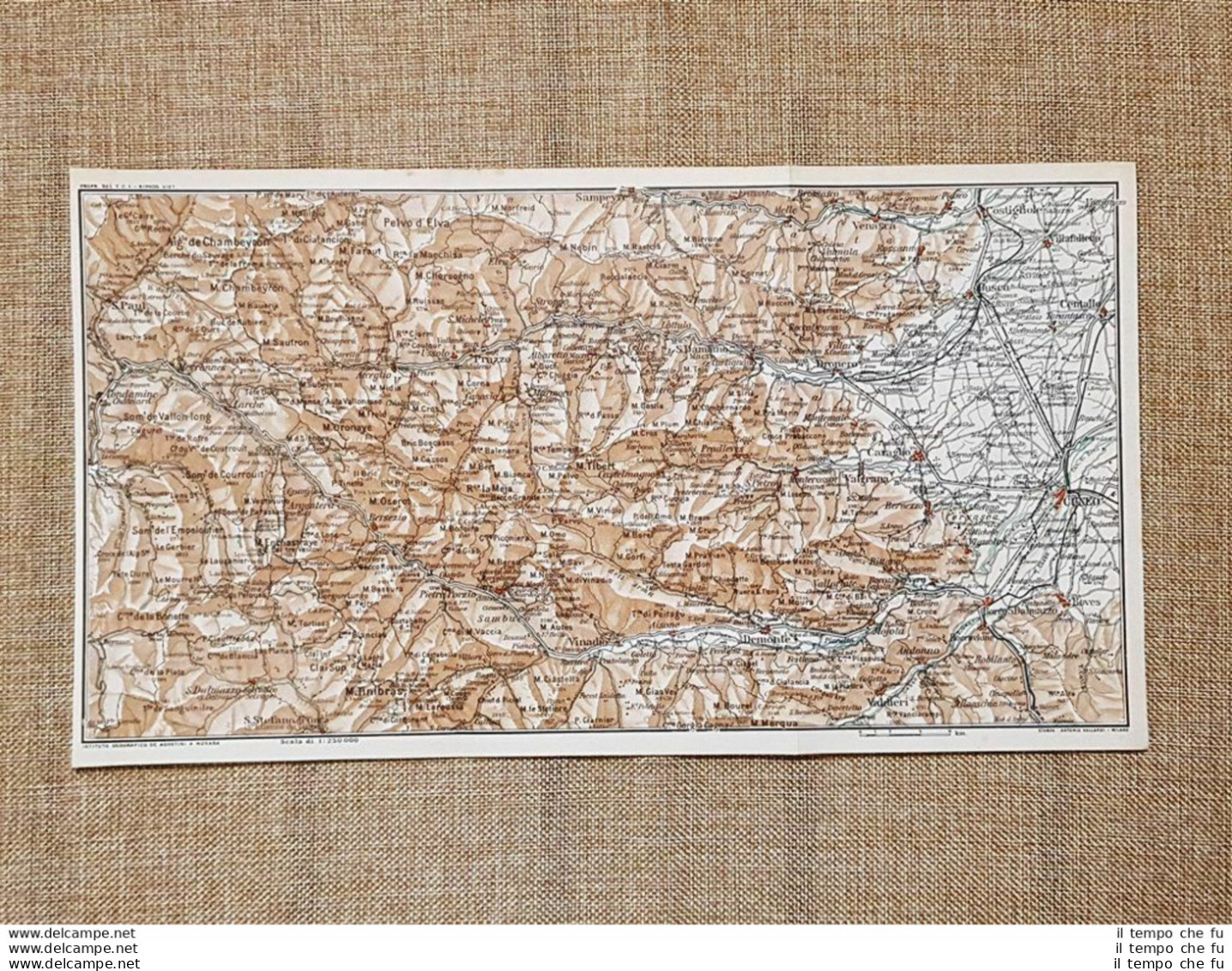 Carta Geografica O Cartina Del 1914 Cuneo Villafalletto Caraglio Piemonte T.C.I. - Geographische Kaarten