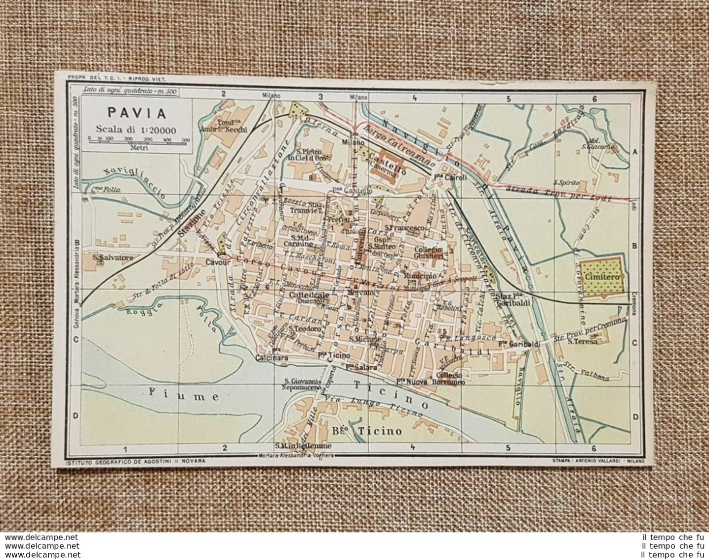 Pianta O Piantina Del 1914 La Città Di Pavia Lombardia T.C.I. - Landkarten