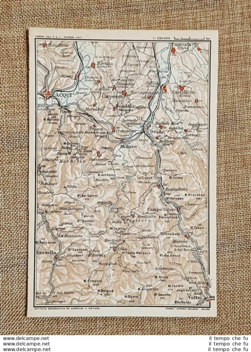 Carta Geografica O Cartina Del 1914 Acqui Campo Ligure Carpeneto Piemonte T.C.I. - Landkarten