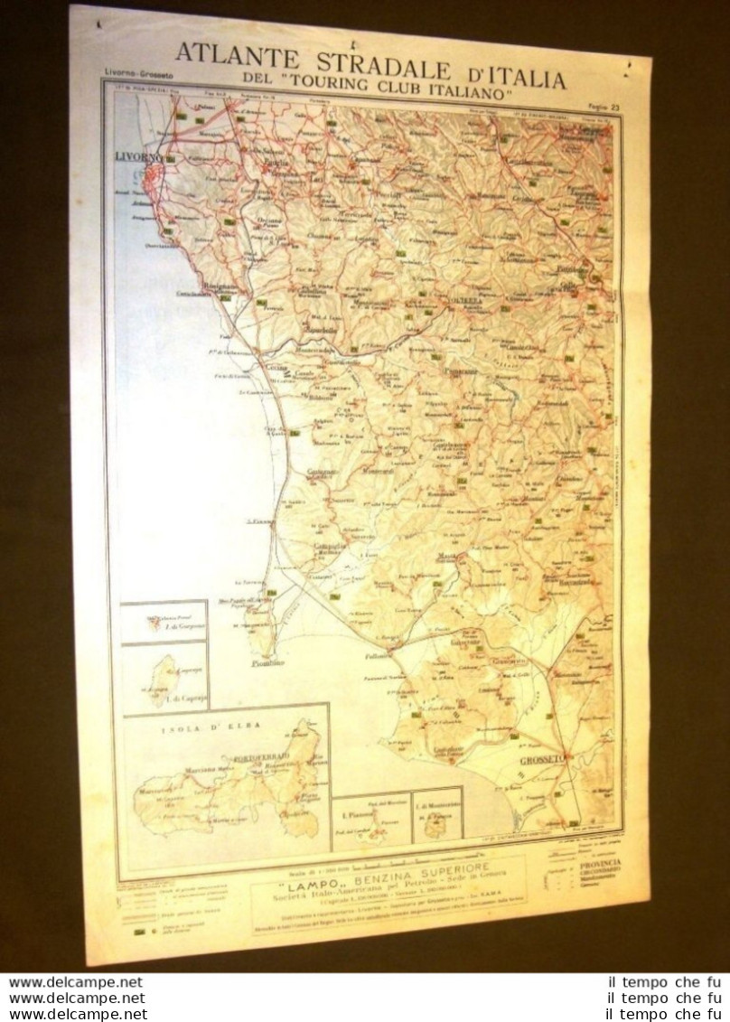 Carta Geografica Mappa Livorno Grosseto Isola D'Elba Touring Club Italiano 1922 - Geographische Kaarten