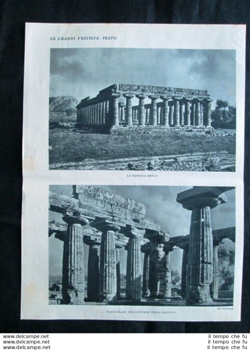 Paestum: La Basilica Greca + Il Tempio Di Nettuno Stampa Del 1927 - Sonstige & Ohne Zuordnung