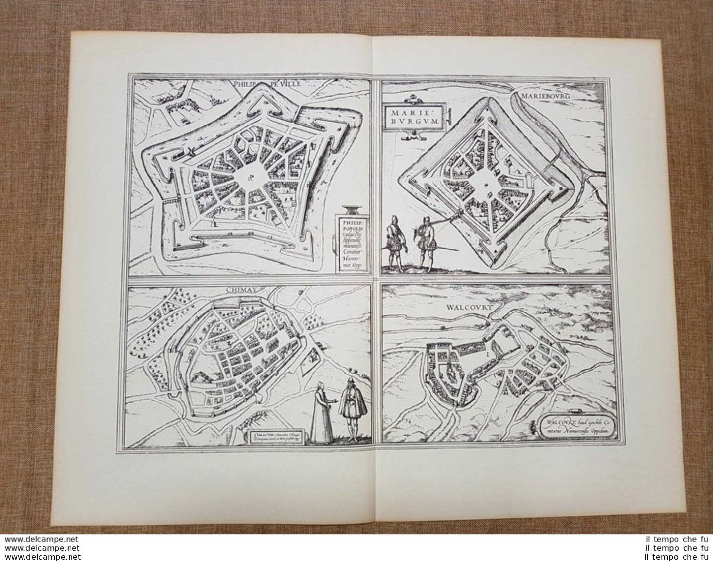 Vedute Philippopolis Marieburgum Chimay Walcourt 1581 Braun E Hogenberg Ristampa - Geographische Kaarten