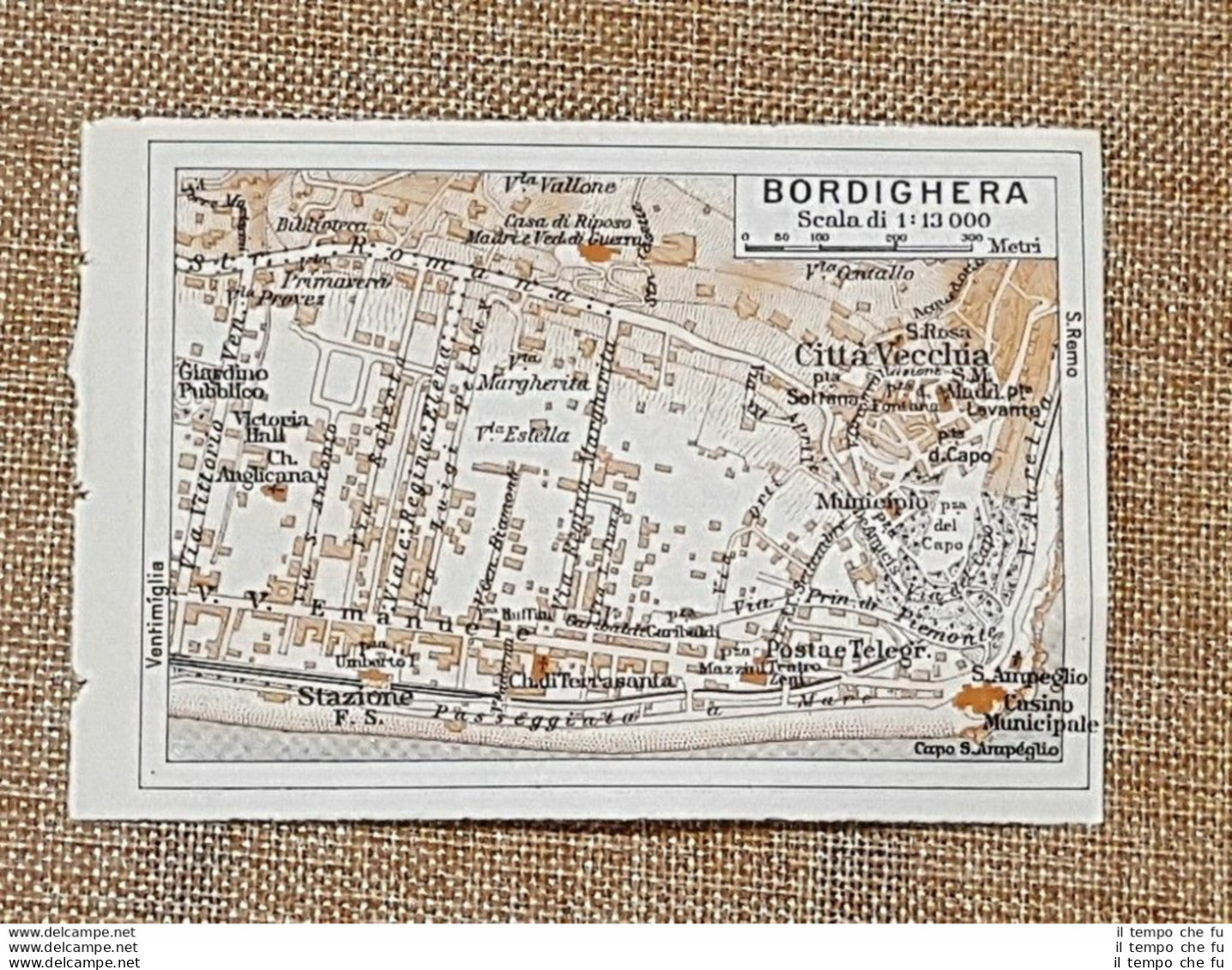 Pianta O Piantina Del 1937 La Città Di Bordighera Liguria T.C.I. - Geographical Maps