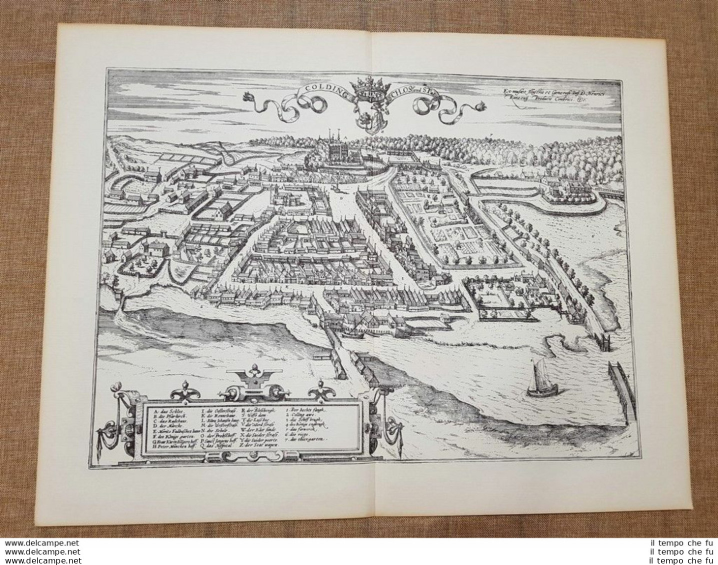 Veduta Della Città Di Kolding Anno 1600 G. Braun E F. Hogenberg Ristampa - Cartes Géographiques