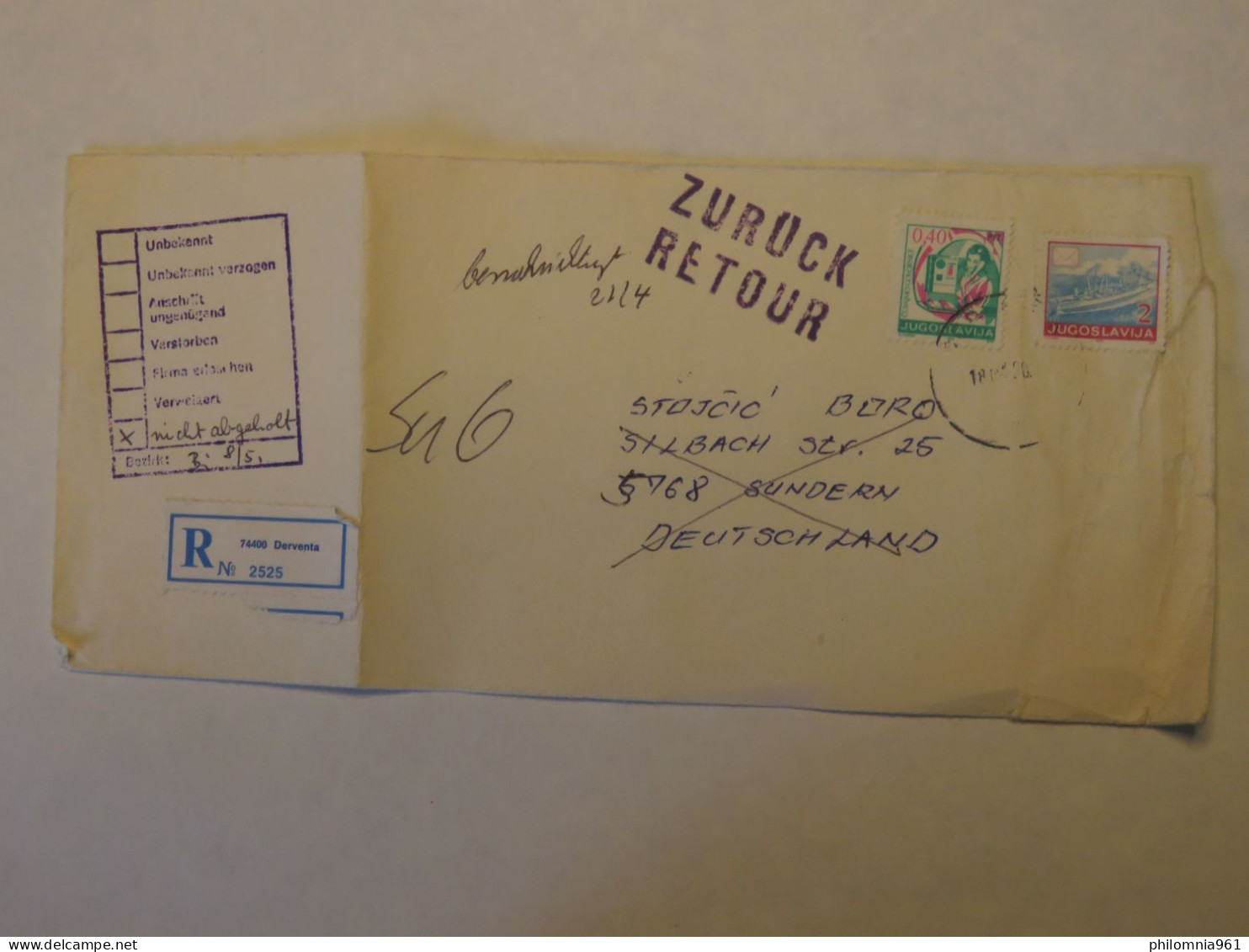 YUGOSLAVIA REGISTERED COVER TO GERMANY - Other & Unclassified