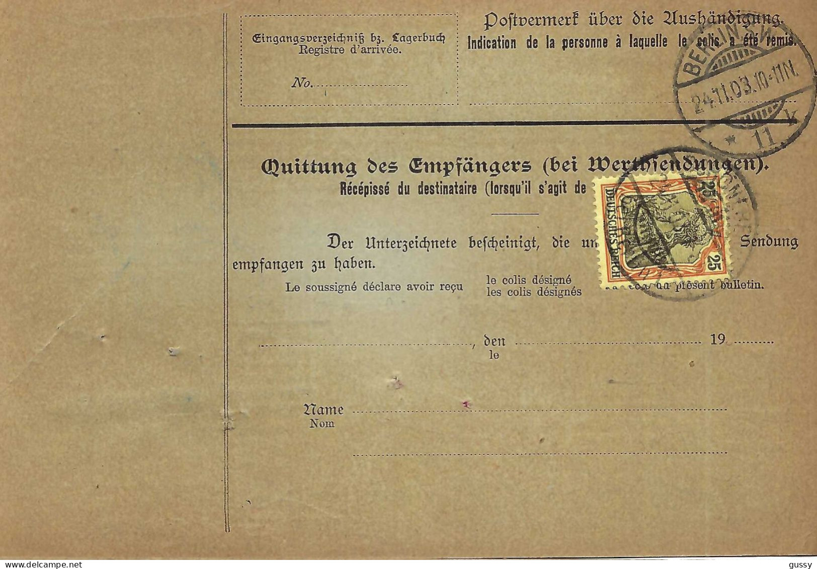 ALLEMAGNE Ca.1903: Bulletin D'Expédition CR De Schöneberg Bei Berlin Pour Genève (Suisse) - Lettres & Documents