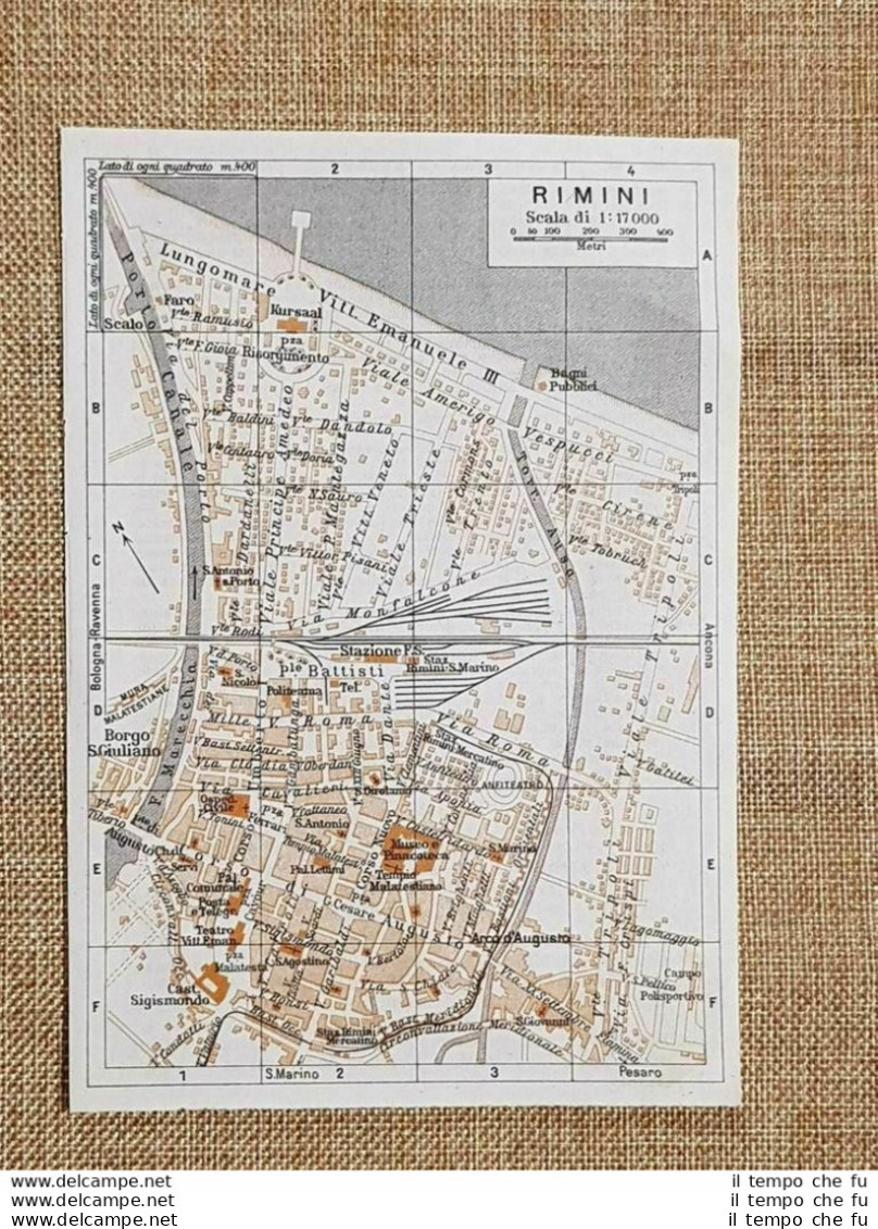 Pianta O Piantina Del 1937 La Città Di Rimini Emilia Romagna T.C.I. - Landkarten