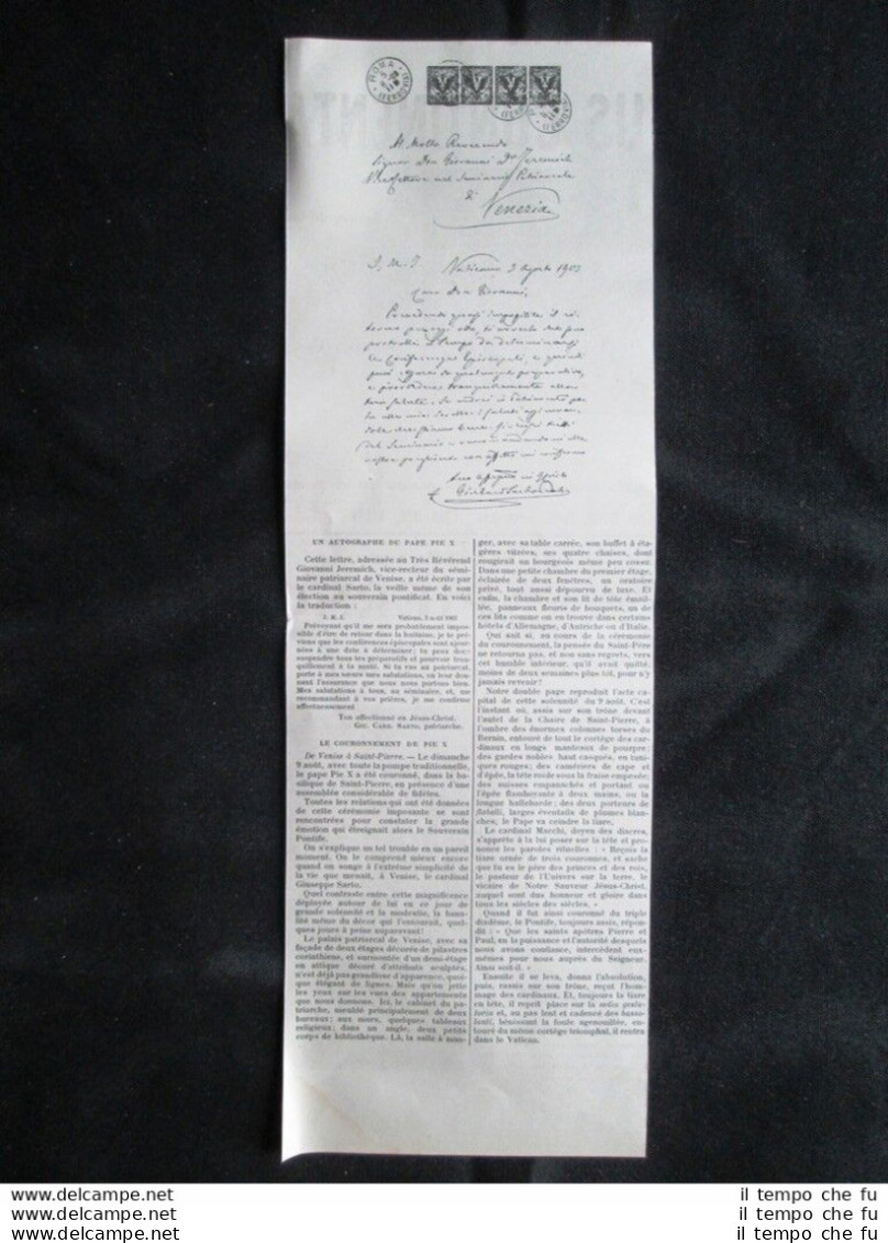 Fac-simile Lettera Papa Pio X, Nato Giuseppe Melchiorre Sarto, Del 3 Agosto 1903 - Other & Unclassified