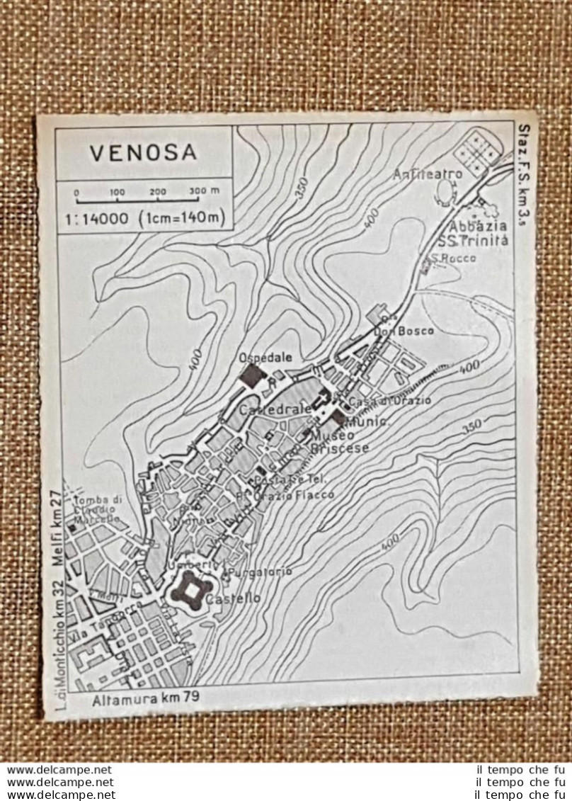 Pianta O Piantina Del 1937 La Città Di Venosa Basilicata T.C.I. - Geographical Maps