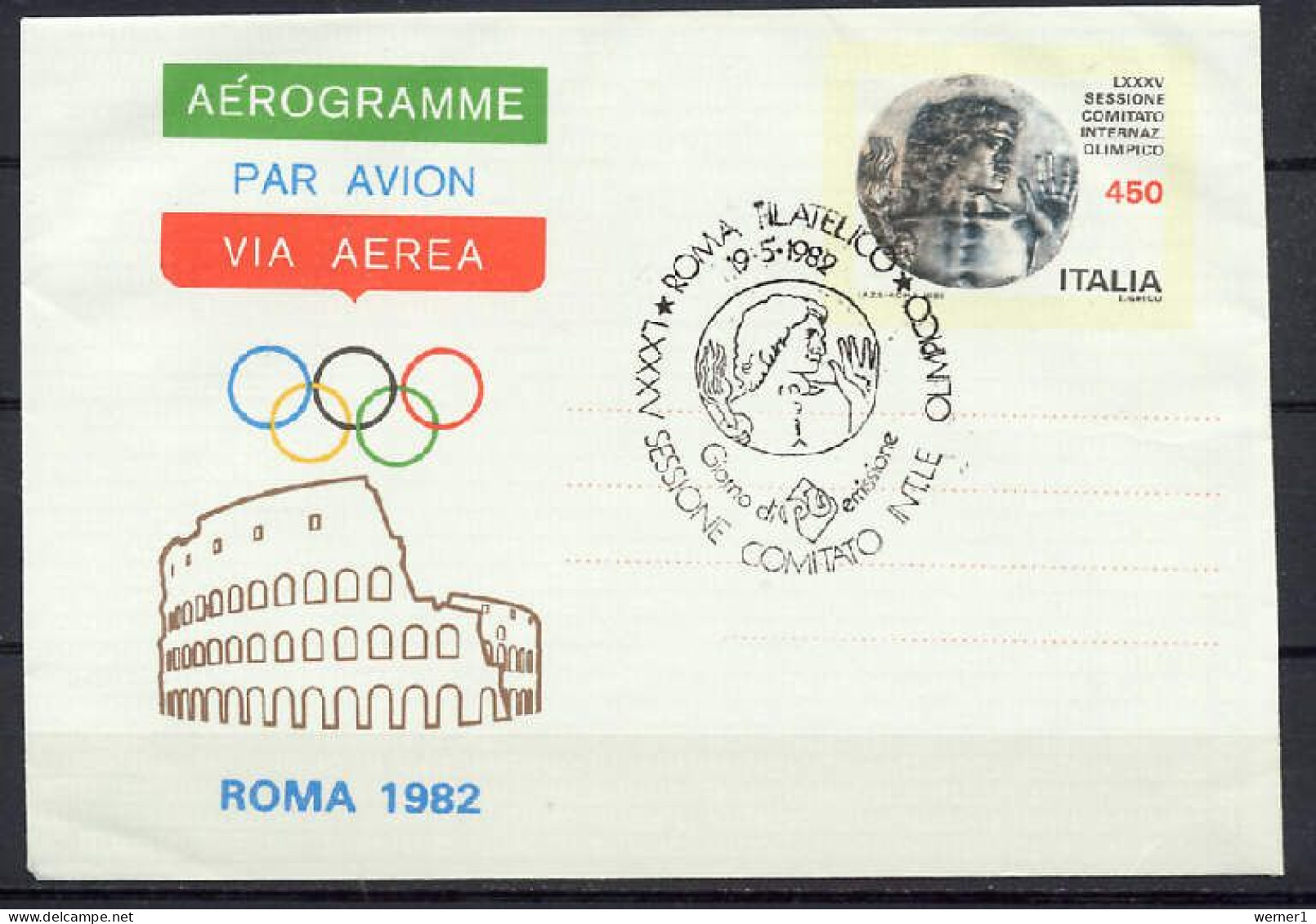 Italy 1982 Olympic Games, Commemorative Aerogramme With First Day Cancellation - Sommer 1980: Moskau