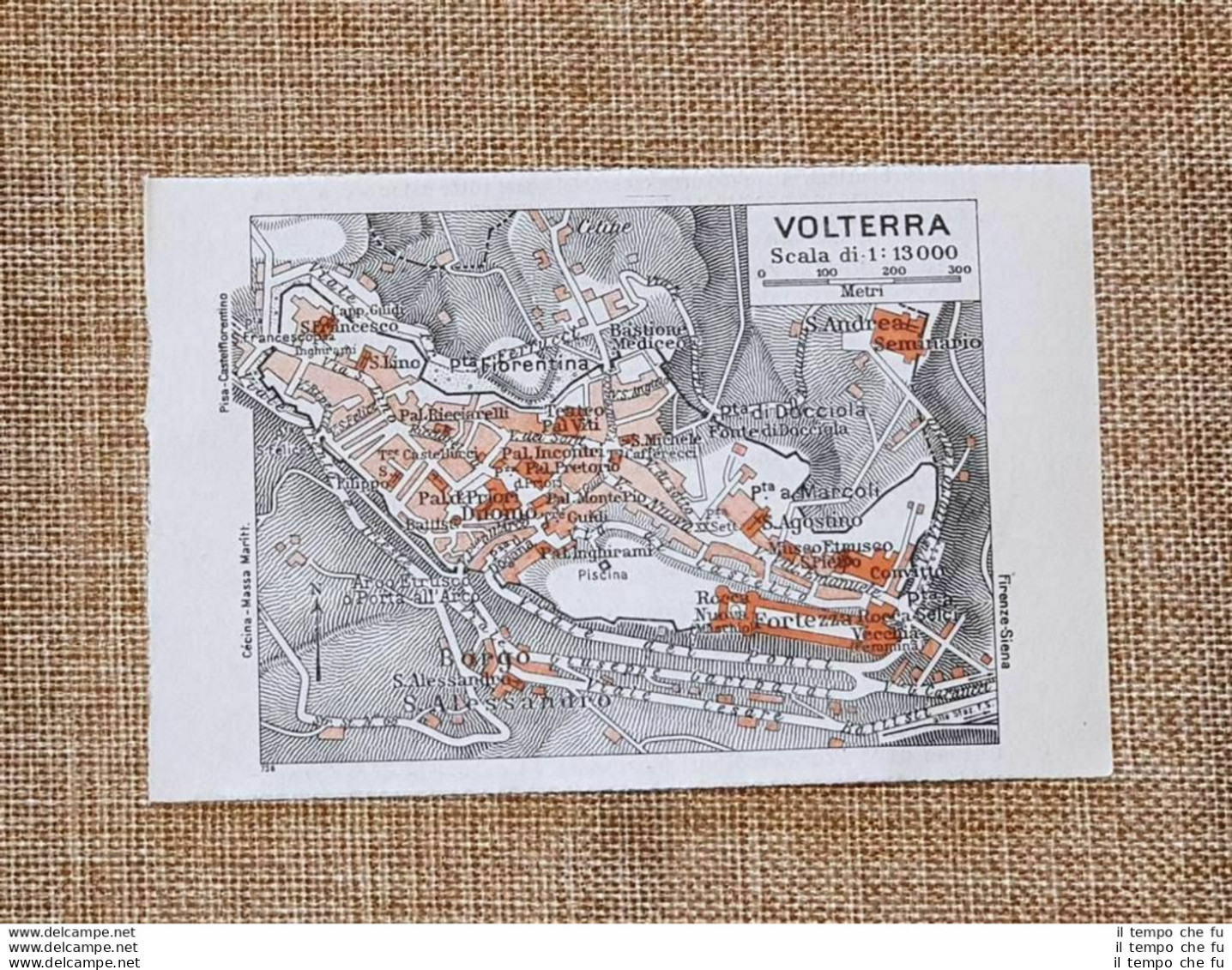 Carta Geografica, Pianta O Piantina Del 1939 La Città Di Volterra Toscana T.C.I. - Cartes Géographiques