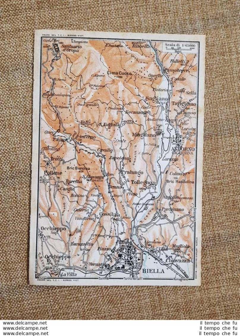 Carta O Cartina Del 1923 Biella Santuario D'Oropa Tavigliano Piemonte T.C.I. - Geographical Maps
