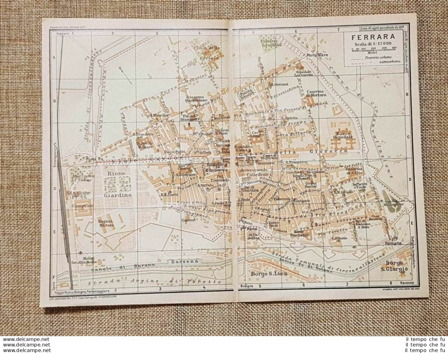 Pianta O Piantina Del 1939 La Città Di Ferrara Emilia Romagna T.C.I. - Geographische Kaarten