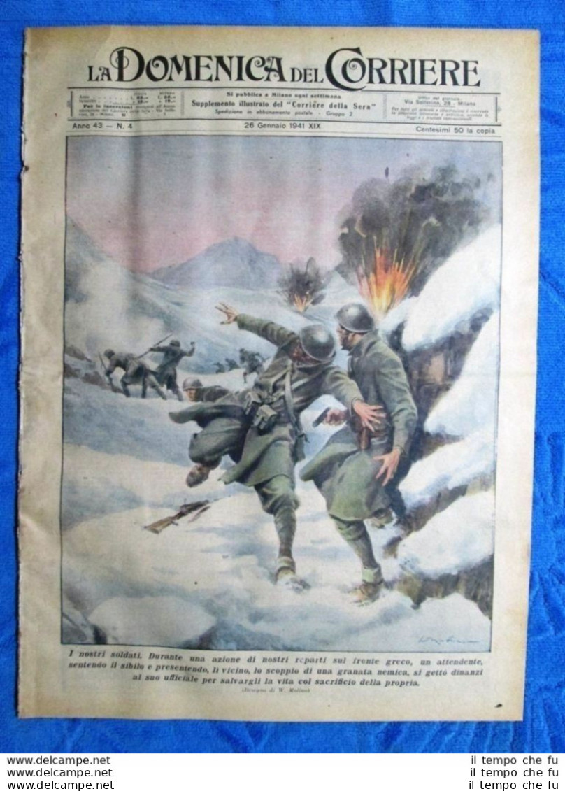 La Domenica Del Corriere 26 Gennaio 1941 Grecia - Lugano - G. Verdi - Sonstige & Ohne Zuordnung