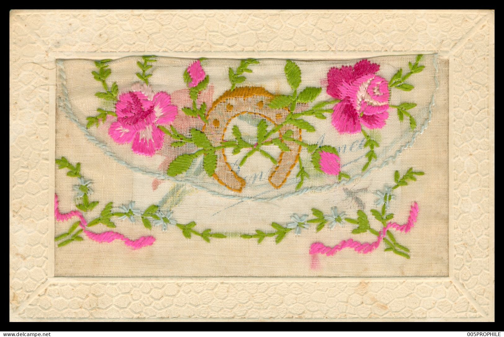 * CP BRODEE AVEC CARTE A L'INTERIEUR * FER A CHEVAL * ROSES - Embroidered
