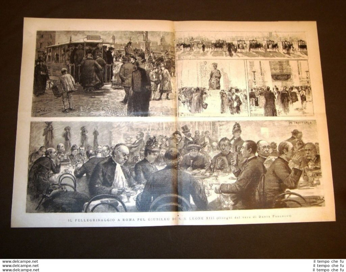 Incisione Enorme Del 1888 Pellegrinaggio A Roma Per Giubileo Di Papa Leone XIII - Vor 1900