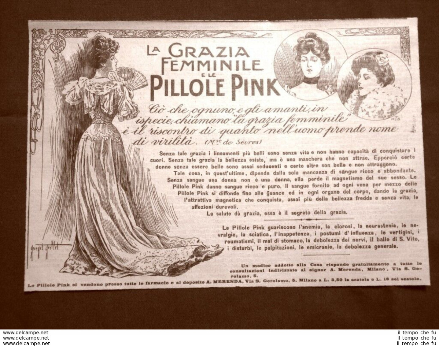 Pubblicità Del 1907 Pillole Pink La Grazia Femminile Deposito A.Merenda Milano - Autres & Non Classés